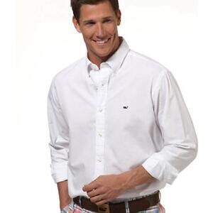 VINEYARD VINES Men’s Classic Fit Cotton Poplin Murray Shirt In White-Size Large